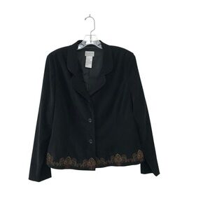 Vintage Koret Blazer Open Jacket Womens 16 Embroidered Black Velvet